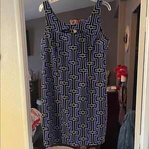 Michael Kors Blue and Black Geometric Midi Dress